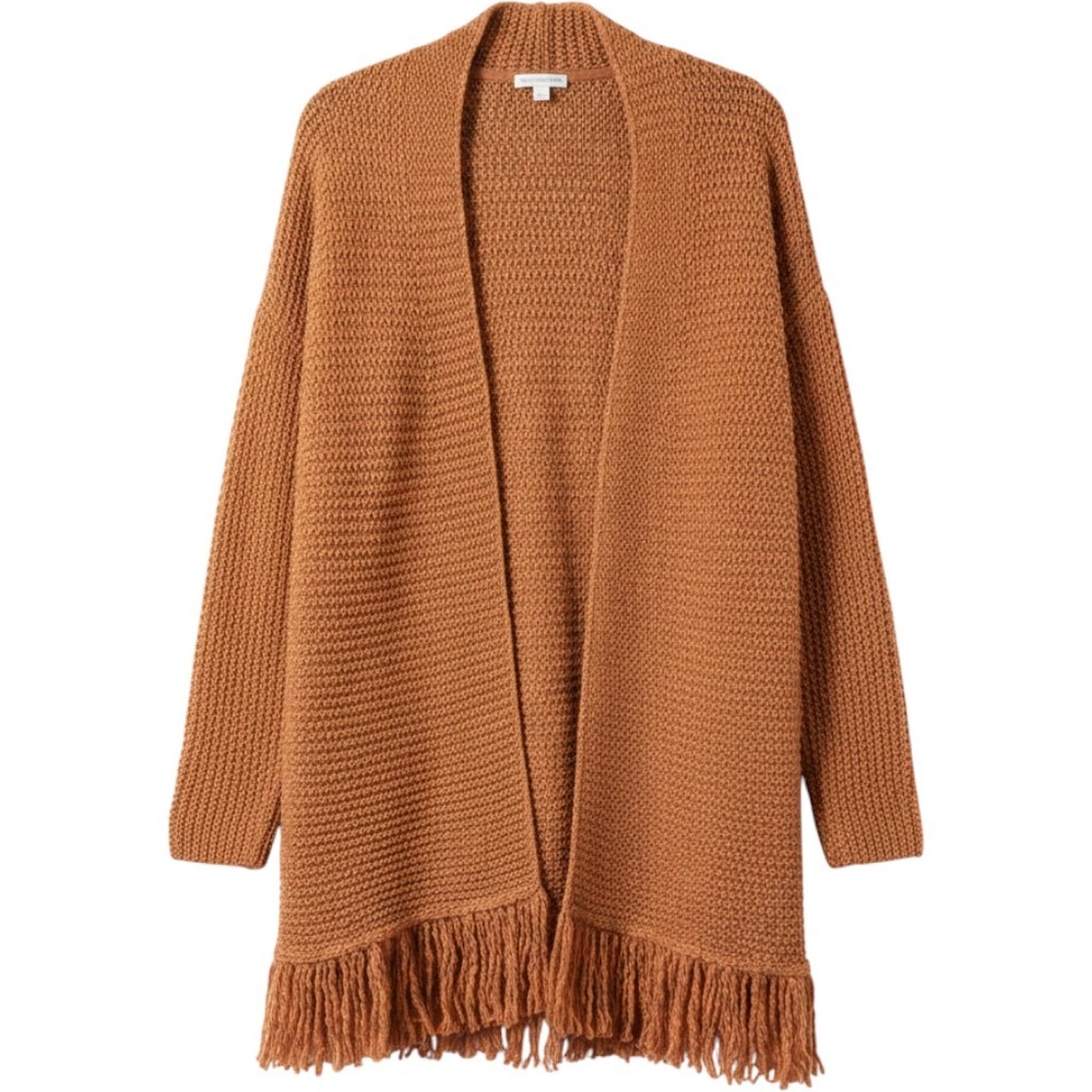 j. Jill Duster‎ Cardigan Open Front Fringe Trim Knit Sweater Chunky western vibe